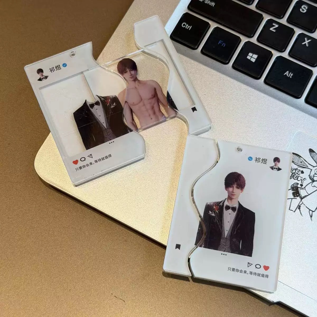 Love and deep space wedding acrylic cardholder pull out abs keychain