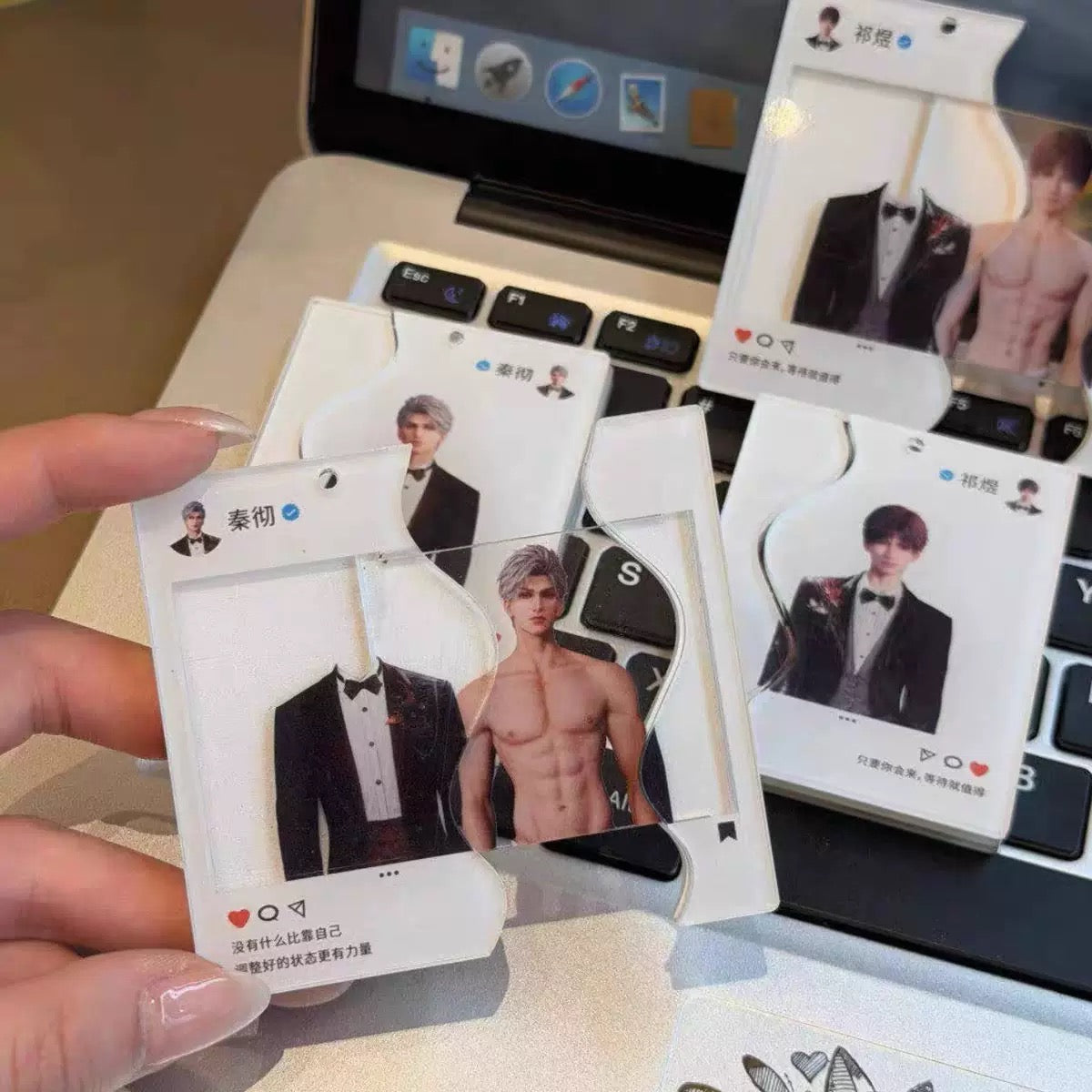 Love and deep space wedding acrylic cardholder pull out abs keychain