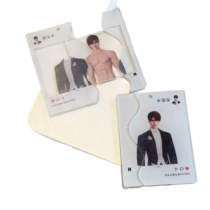 Love and deep space wedding acrylic cardholder pull out abs keychain