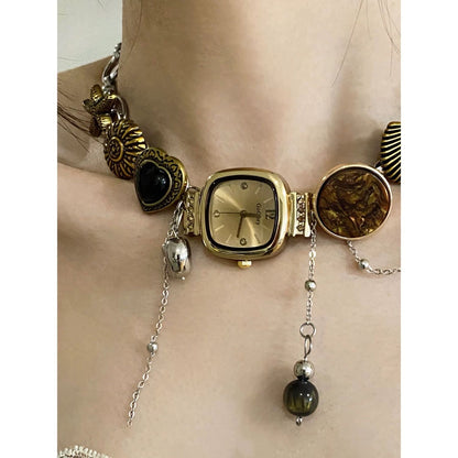 Watch necklace golden vintage style