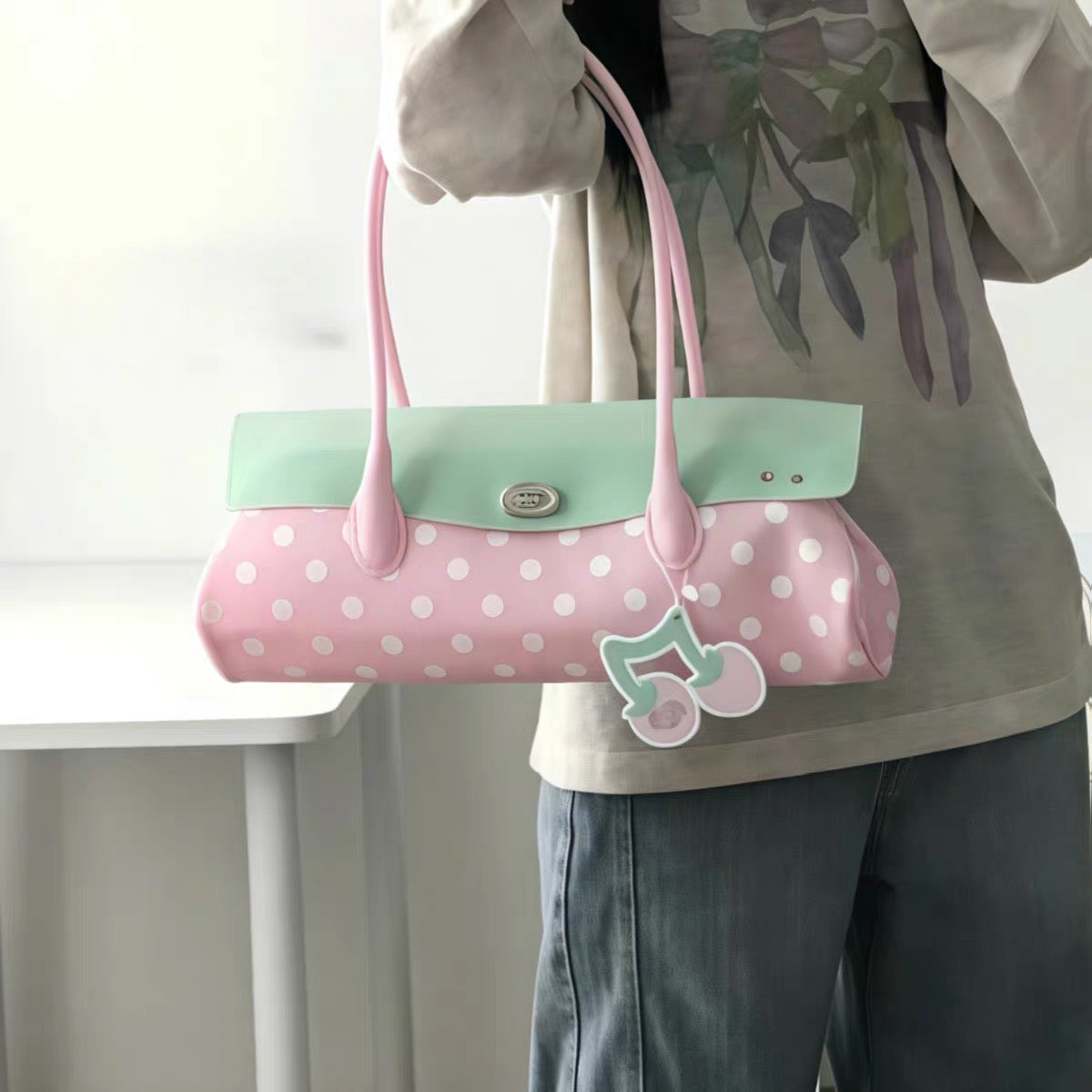 Trending polka dots jelly firkin bag