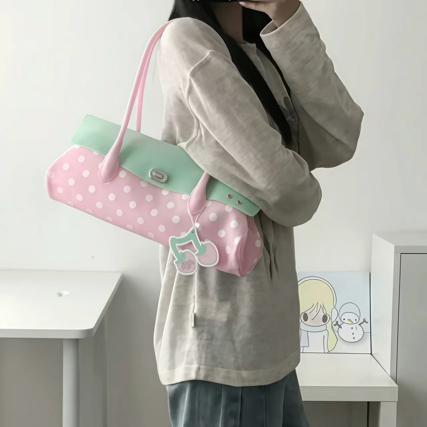 Trending polka dots jelly firkin bag