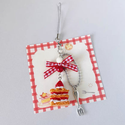 Strawberry cake charm keychain