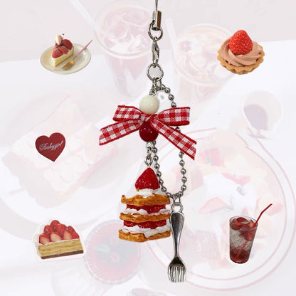 Strawberry cake charm keychain