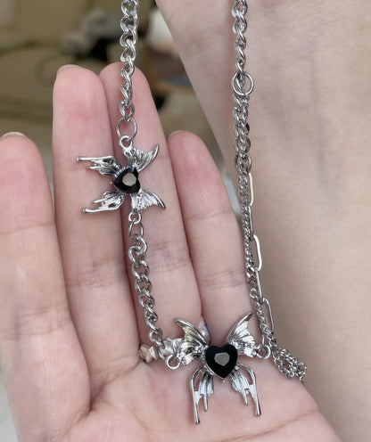 Black heart butterfly necklace