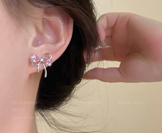 Pink bow earrings