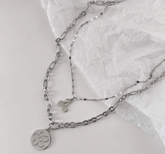 Cherry flower multi layered necklace