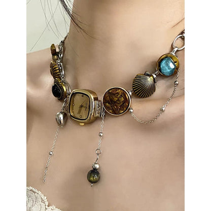 Watch necklace golden vintage style