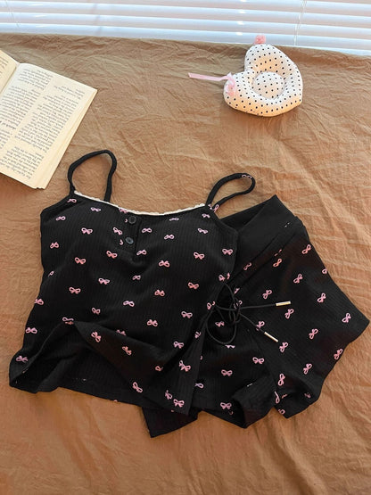 Asianchic Coquette black PJ set two pieces