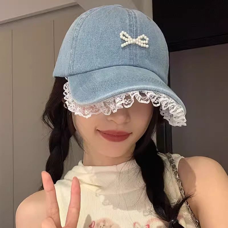 Denim dream lace bow cap