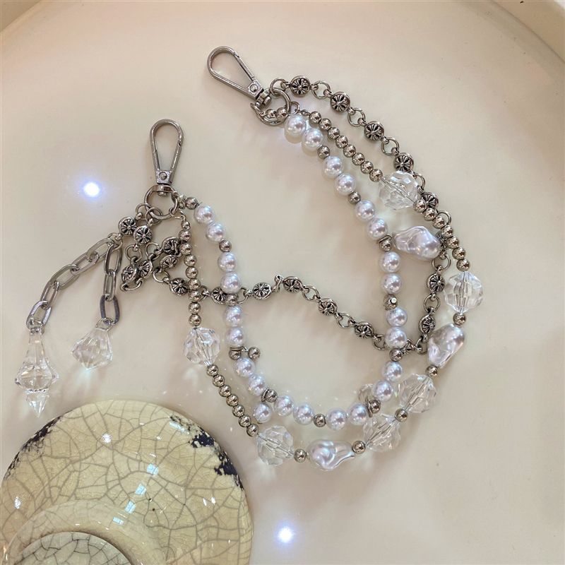 Chrome heart pearl bag chain