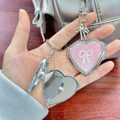 Mirror bow heart shape key chain