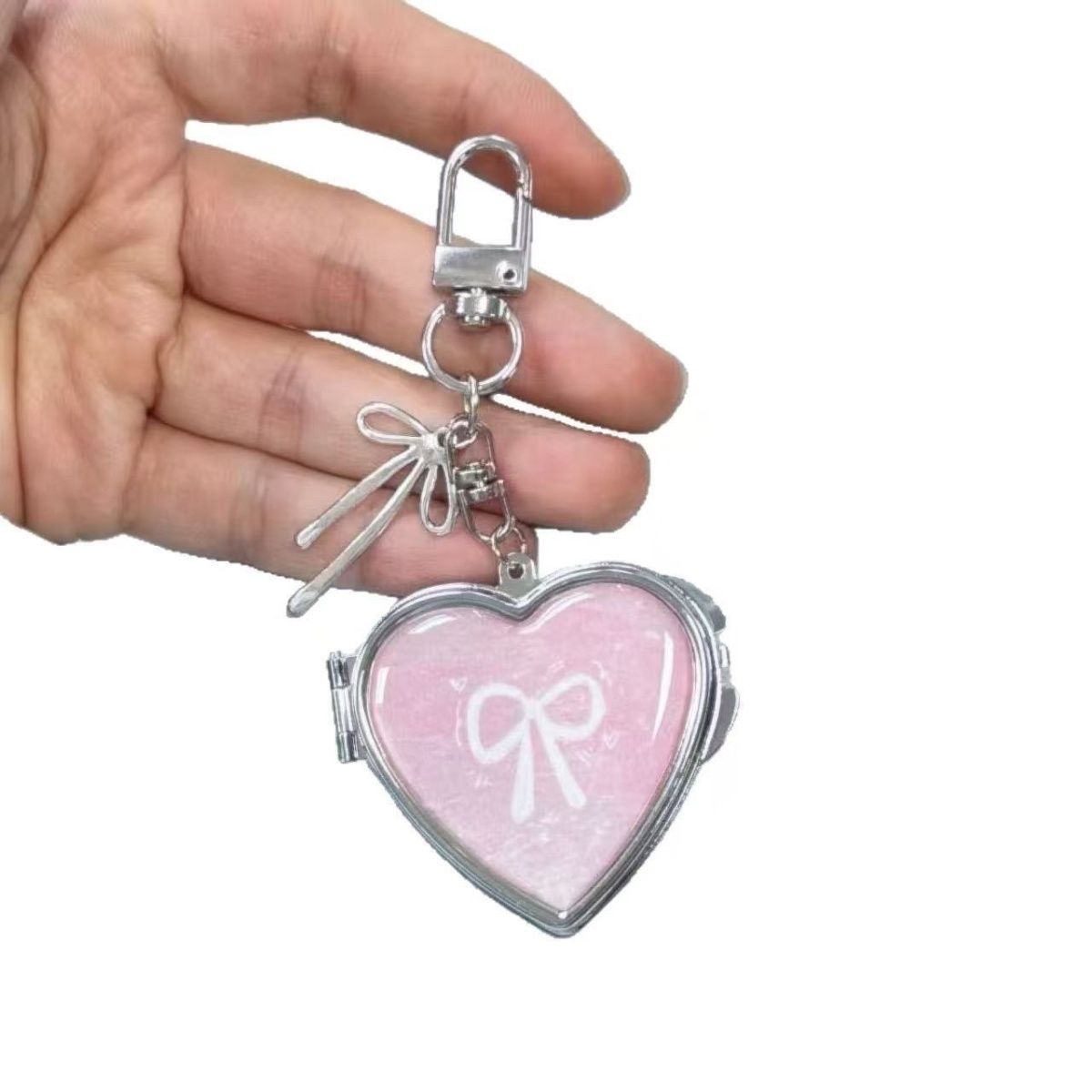 Mirror bow heart shape key chain